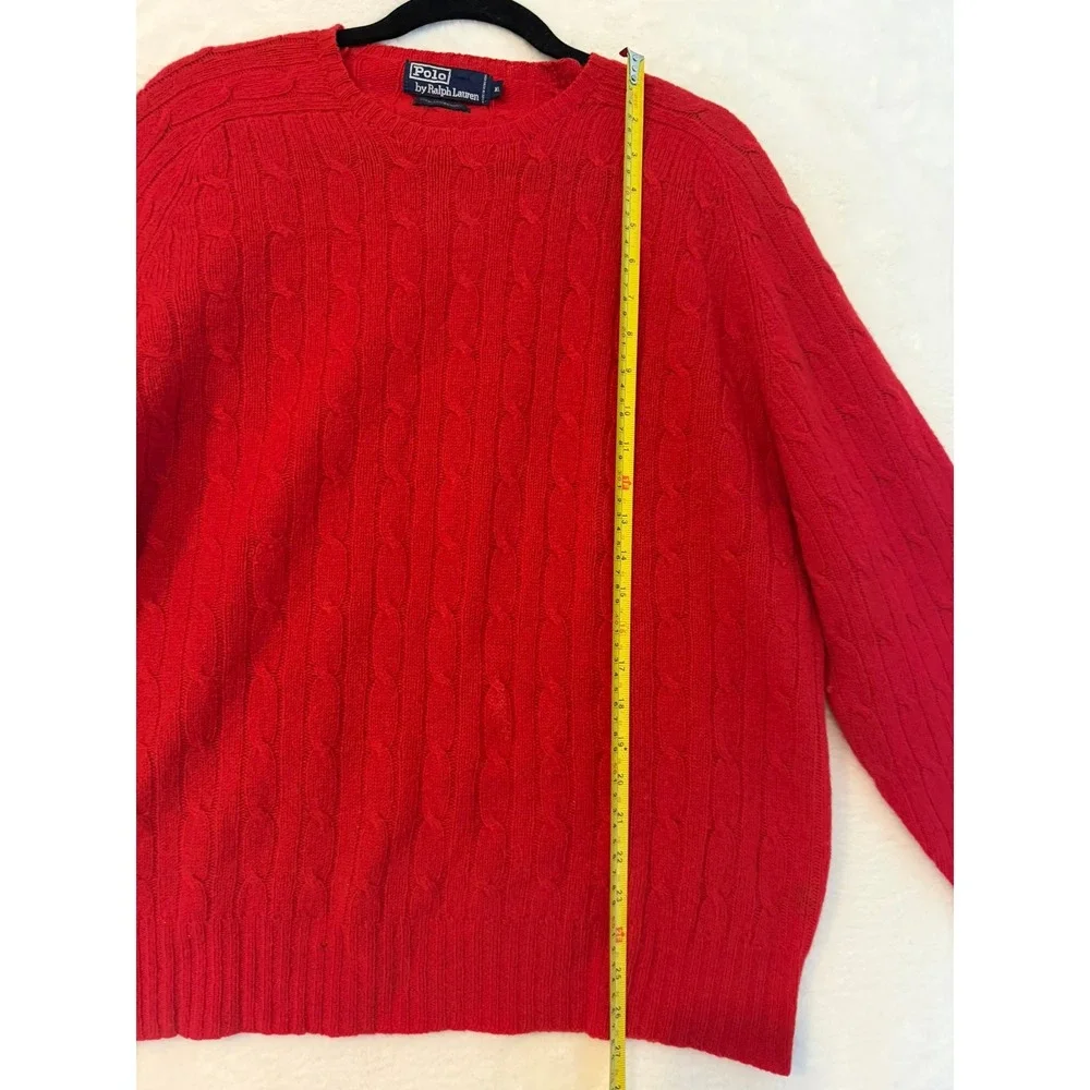 Polo Ralph Lauren Red Cable Knit‎ Lambswool Crewneck Sweater Mens XL Vintage